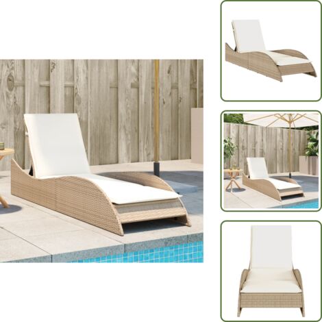 Tumbona de ratán sintético - vidaXL Tumbona con cojín ratán sintético beige 60x205x73 cm - Tumbona de acero