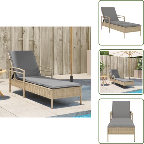 Tumbona de ratán sintético - vidaXL Tumbona con cojín ratán sintético beige 63x200x81 cm - Tumbona de acero