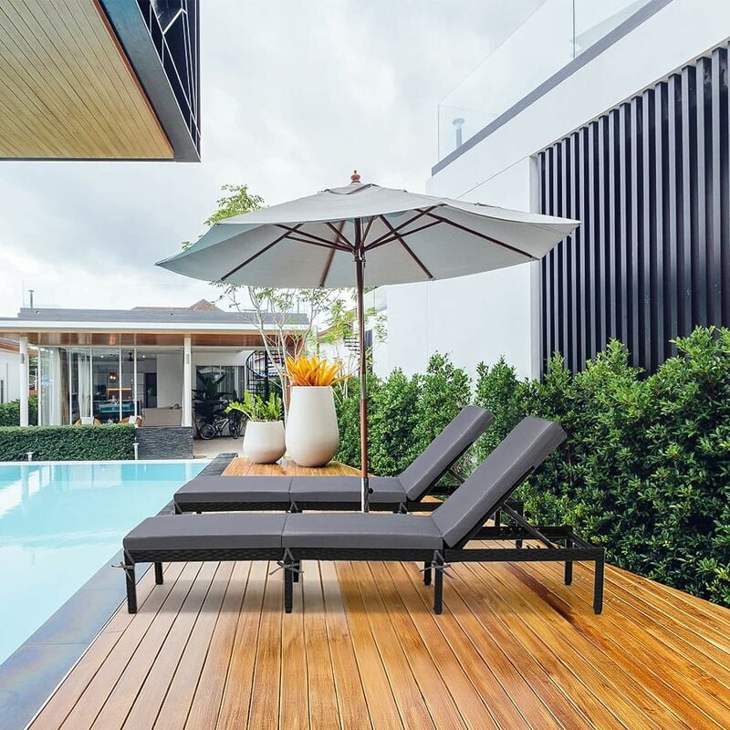 

Tumbona de Ratán,Tumbona de Playa/Piscina con Cojín con 4 Respaldos Ajustables Reclinables, Sillas Reclinables de Ratán con Cojín de 5 cm para Patio,