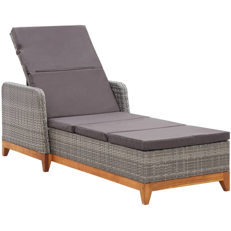 

Tumbona de ratán sintético y madera maciza de acacia gris - Gris