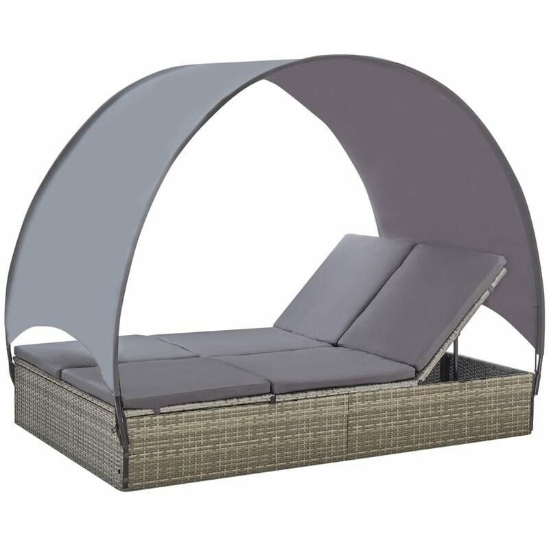 

Tumbona doble con toldo ratan sintetico gris