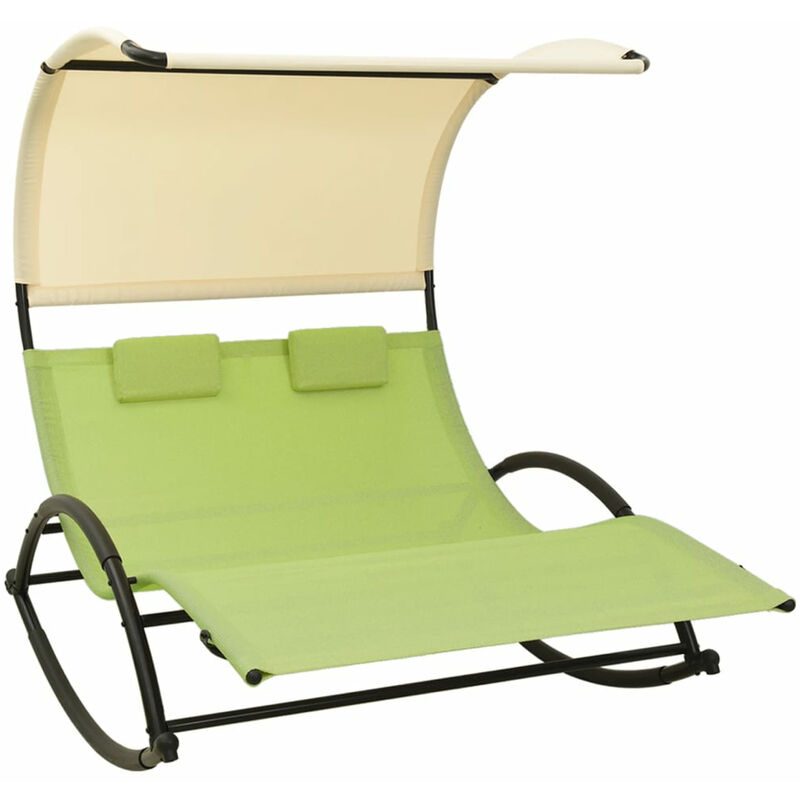 

Tumbona doble con toldo textilene color crema y verde