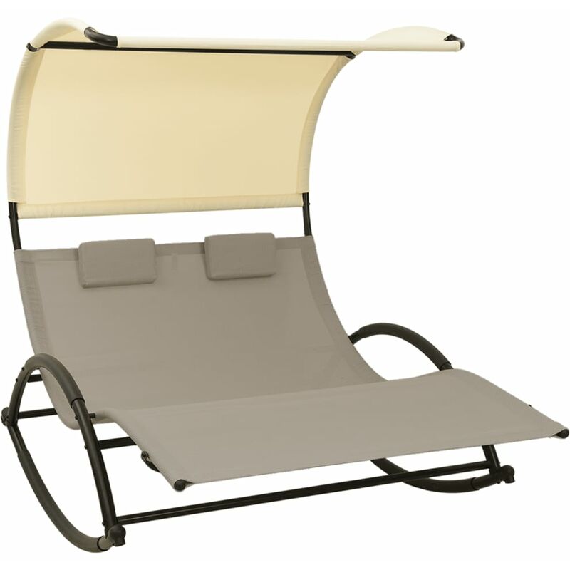 

Tumbona doble con toldo textilene color gris taupe y crema