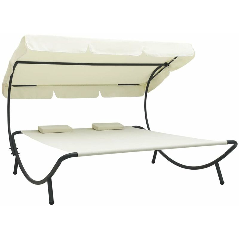 

Tumbona doble de jardin con toldo y cojines blanco crema