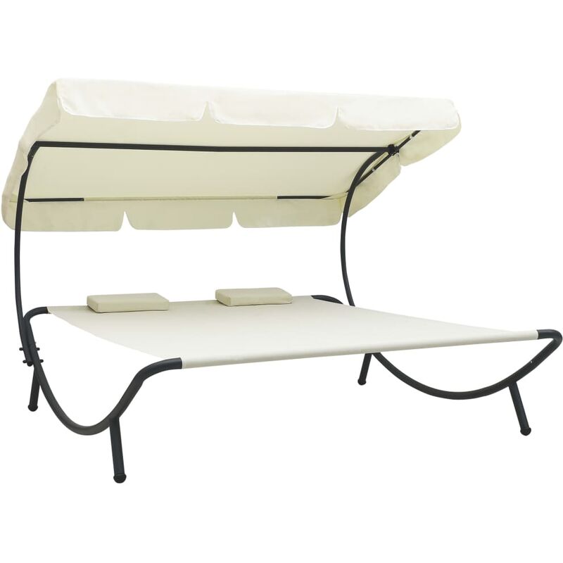 

vidaXL Tumbona Doble de Jardín con Toldo y Cojines Blanco Crema - Crema