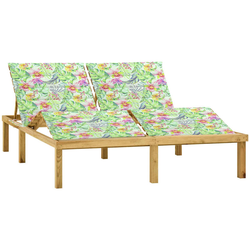 

Tumbona doble y cojines estampado hojas madera pino impregnada
