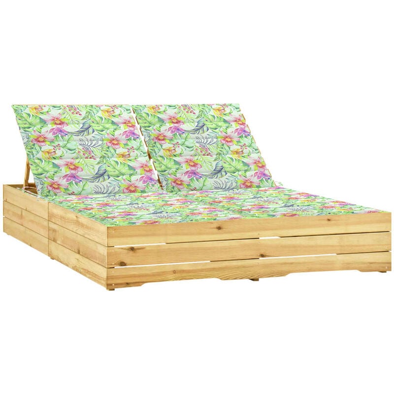 

Tumbona doble y cojines estampado hojas madera pino impregnada