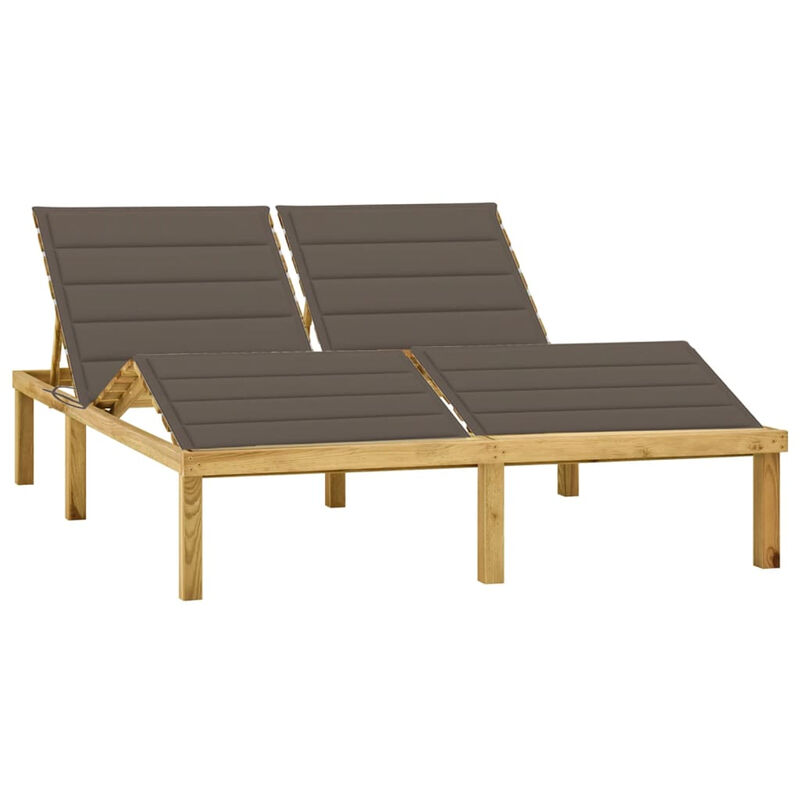 

Tumbona doble y cojines gris taupe madera pino impregnada