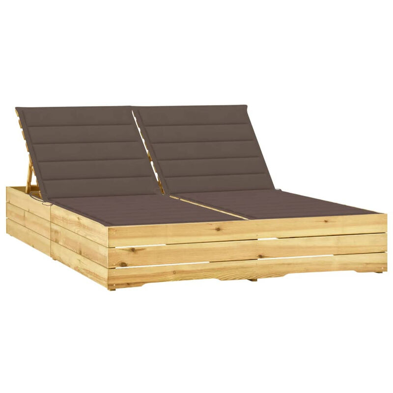 

Tumbona doble y cojines gris taupe madera pino impregnada