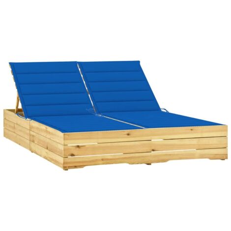 Tumbona doble y cojines madera pino impregnada azul royal