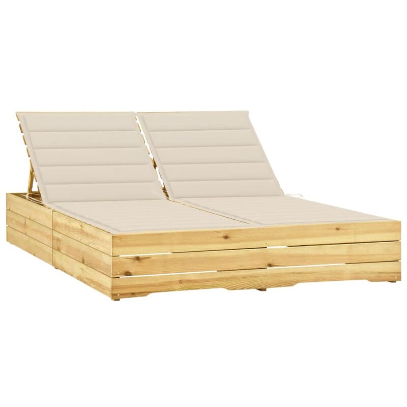 

Tumbona doble y cojines madera pino impregnada crema