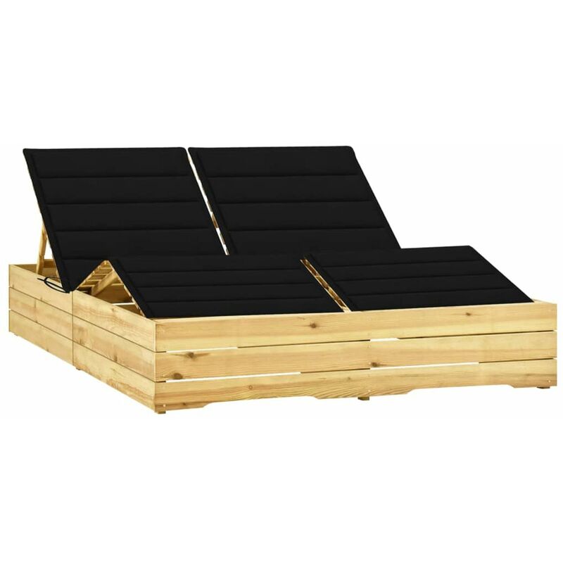 

Tumbona doble y cojines negros madera pino impregnada