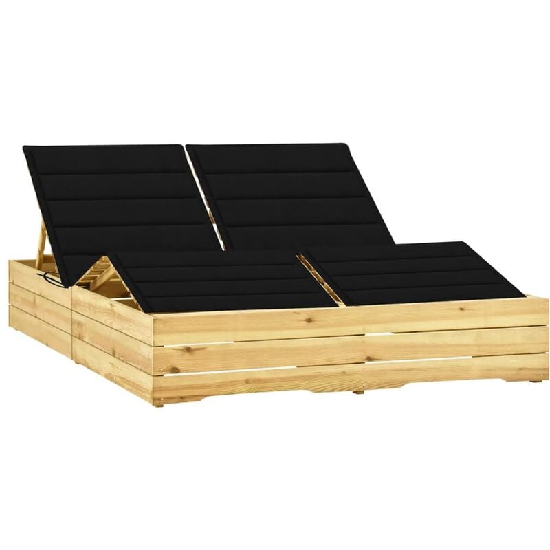 

Tumbona doble y cojines negros madera pino impregnada
