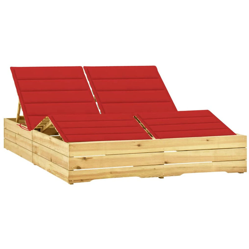 

Tumbona doble y cojines rojos madera pino impregnada