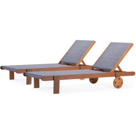 Tumbona en madera exótica "Saïgon" - Maple - Gris - Lote de 2