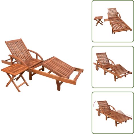 Tumbona exterior - vidaXL Tumbona ajustable con mesita madera maciza de acacia - Tumbona con mesa