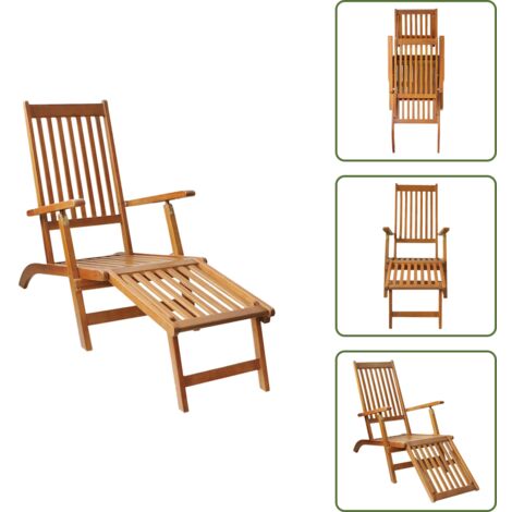 Tumbona exterior - vidaXL Tumbona de jardín con reposapiés de madera maciza de acacia - Tumbona con reposapiés