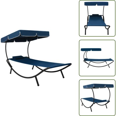 Tumbona exterior - vidaXL Tumbona de jardín con toldo y cojín azul - Tumbona con almohada