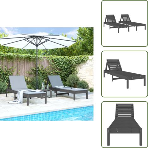 Tumbona gris - vidaXL Tumbonas 2 unidades madera maciza de pino gris 199,5x60x74 cm - Tumbona con respaldo ajustable