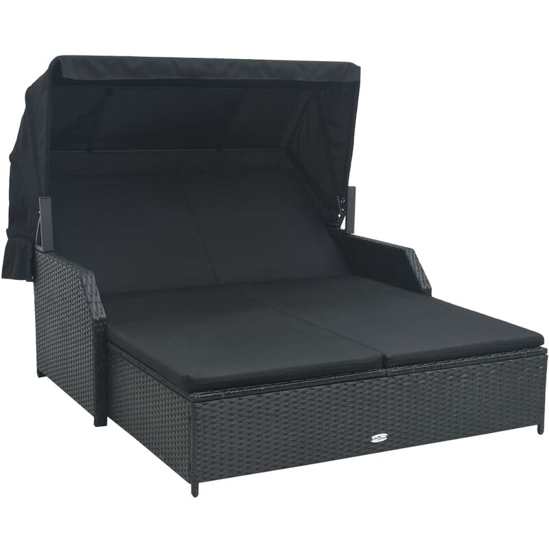 

vidaXL Tumbona para 2 personas con toldo ratán sintético negro - Negro