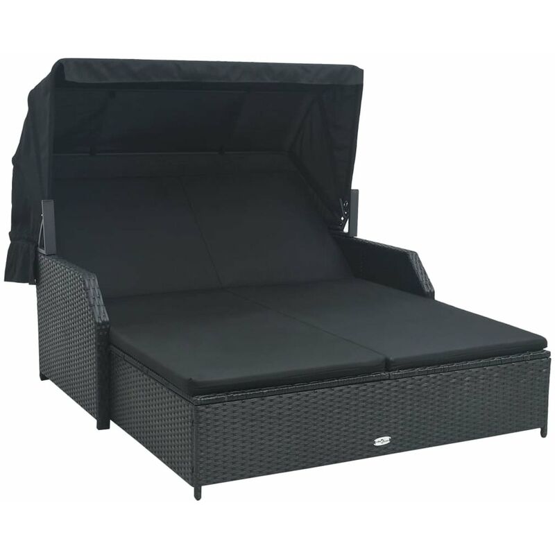 

Happyshopping - Tumbona para 2 personas con toldo ratan sintetico negro