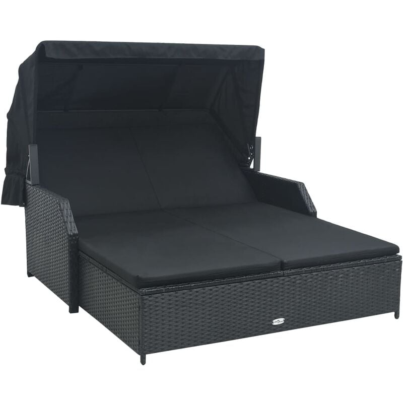 

Tumbona para 2 personas con toldo ratán sintético negro