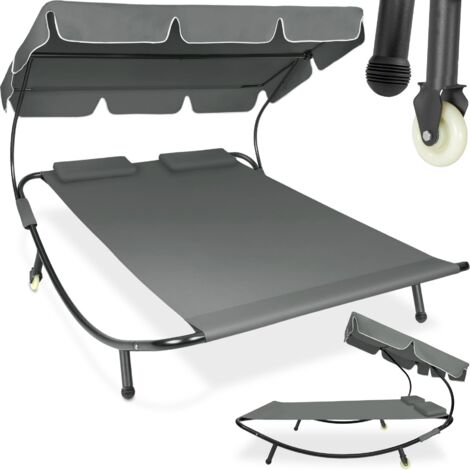 Tumbona para 2 personas - hamaca para dos personas, mueble de jardín exterior con ruedas, asiento de terraza impermeable
