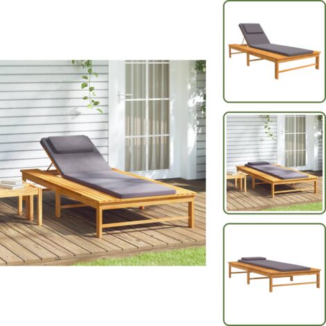 Tumbona para jardín - vidaXL Tumbona con cojín gris oscuro y almohada madera maciza acacia - Tumbona para patio