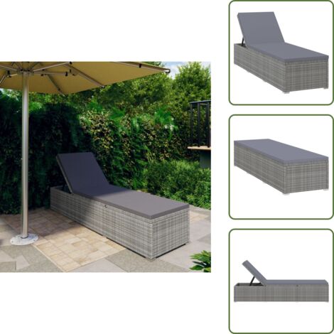 Tumbona para patio - vidaXL Tumbona con cojín de ratán sintético gris - Tumbona para camping