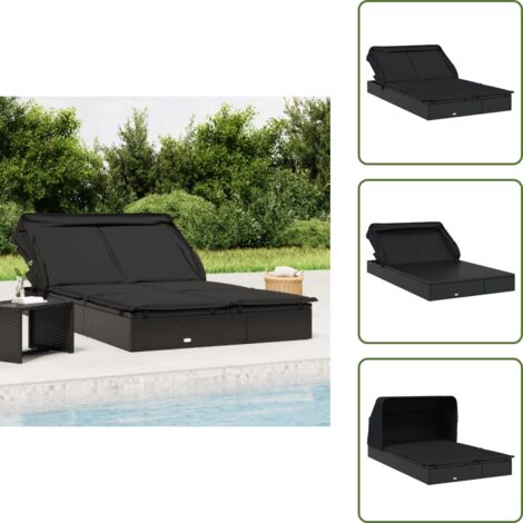 Tumbona para piscina - vidaXL Tumbona 2 personas toldo plegable ratán PE negro 213x118x97 cm - Tumbona para balcón