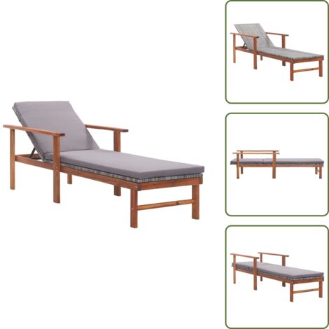 Tumbona para piscina - vidaXL Tumbona con cojín ratán sintético y madera maciza acacia gris - Tumbona para patio
