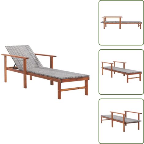 Tumbona para piscina - vidaXL Tumbona de madera maciza de acacia y ratán sintético gris - Tumbona de acacia