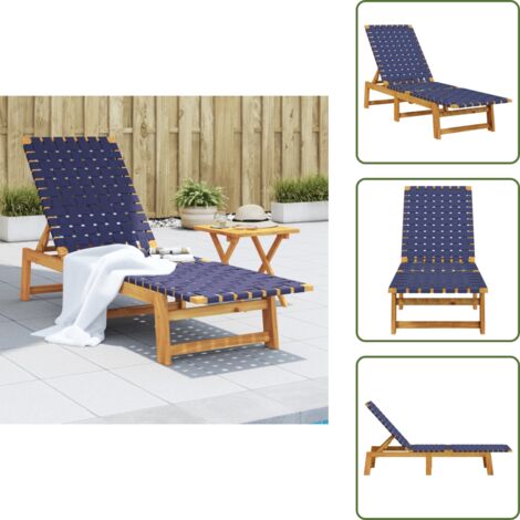 Tumbona para piscina - vidaXL Tumbona de madera maciza de acacia y tela azul oscuro - Tumbona con respaldo ajustable