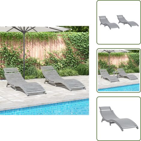 Tumbona para piscina - vidaXL Tumbonas 2 unidades madera maciza acacia gris 184x55x64 cm - Tumbona plegable