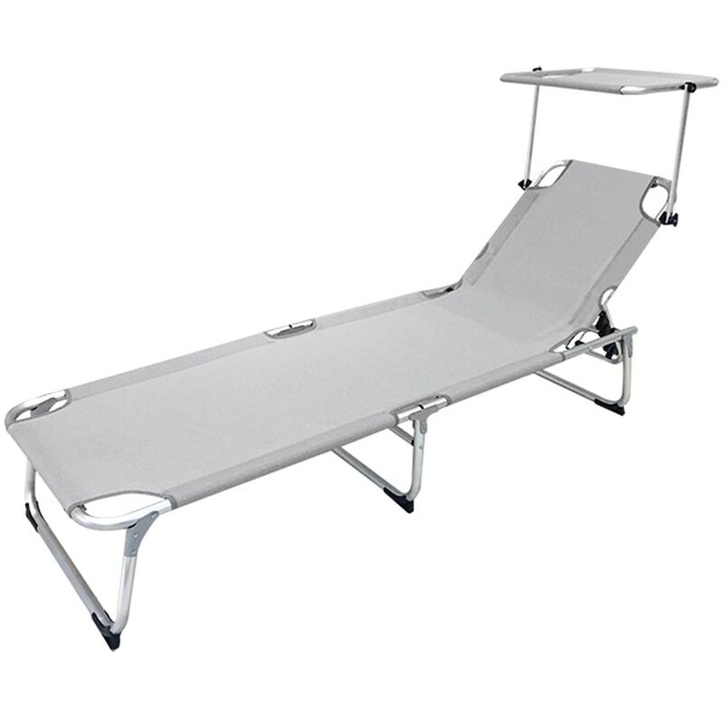 

Tumbona playa aluminio cama con parasol color gris 191x59x30 (alt) cm.
