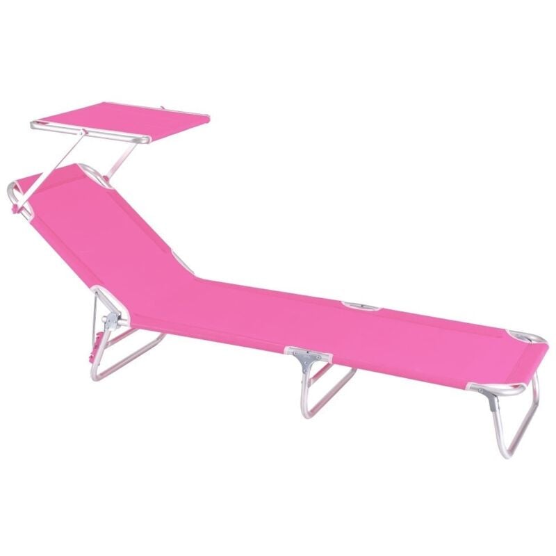 

Tumbona playa cama con parasol de 3 posiciones rosa de aluminio y textileno de 190x58x25 cm