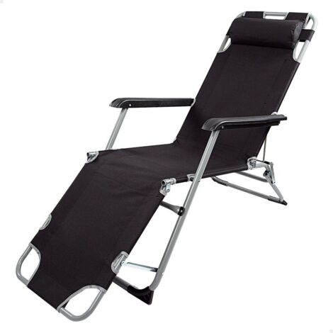 Tumbona plegable camping con cojín negro Aktive