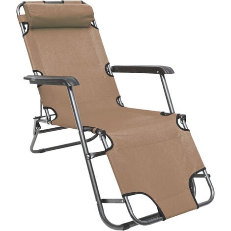 Tumbona Plegable  Cómoda Silla de Playa 153 cm + Reposacabezas + Reposapiernas + Respaldo Reclinable  Beige