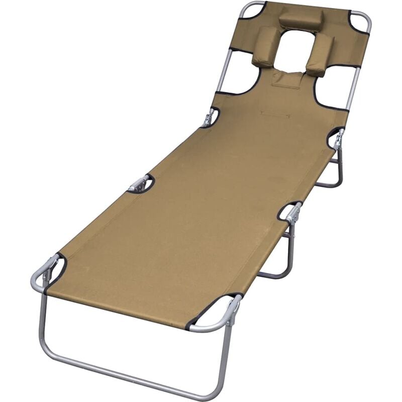 

Tumbona plegable con cojin de cabeza y respaldo ajustable gris