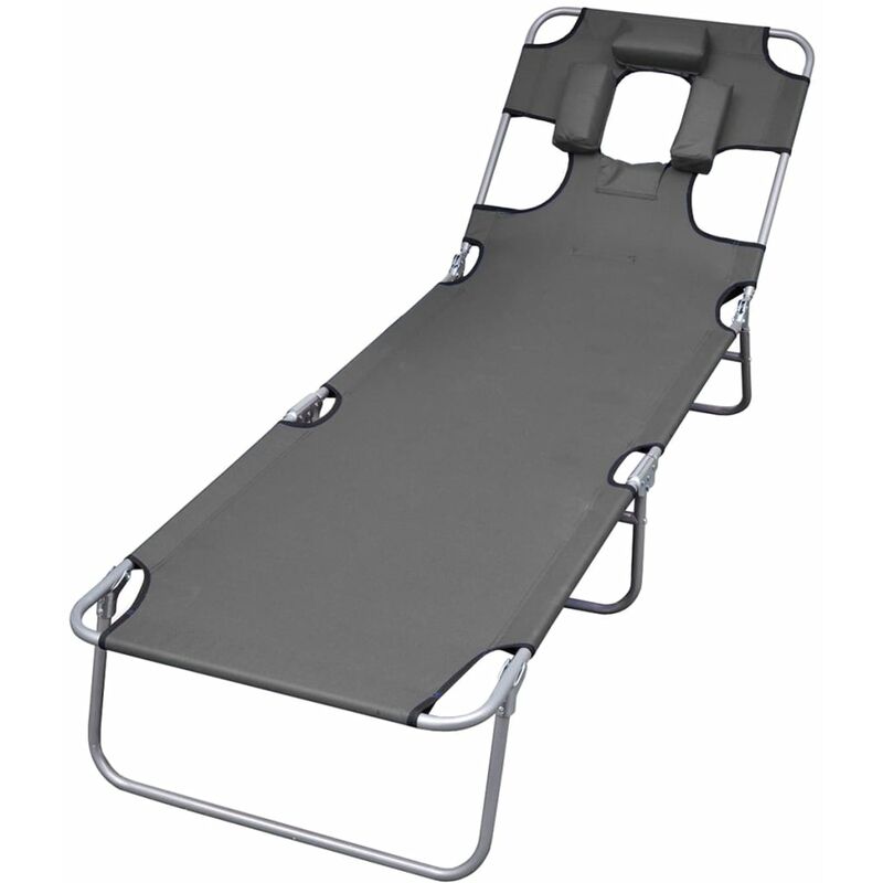 

Tumbona plegable con cojín de cabeza y respaldo ajustable gris