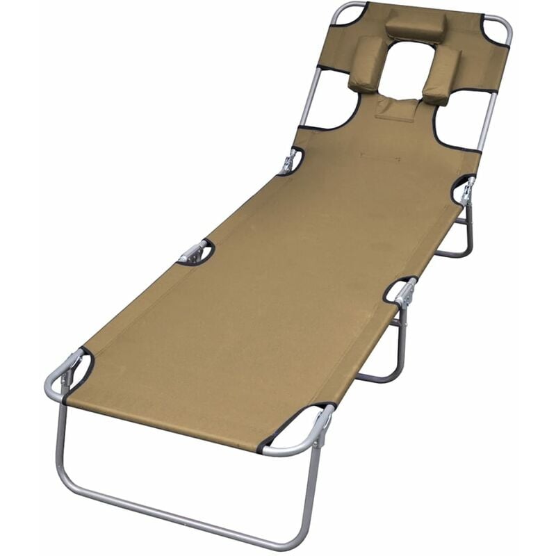 

Tumbona plegable con cojín de cabeza y respaldo ajustable gris