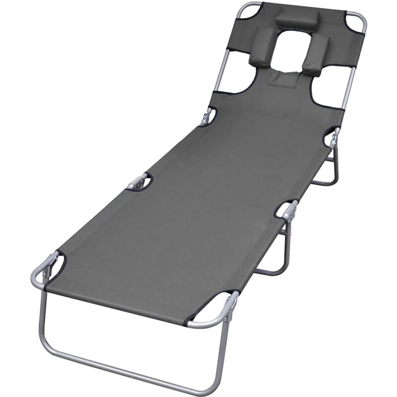 

vidaXL Tumbona plegable con cojín de cabeza y respaldo ajustable gris - Gris