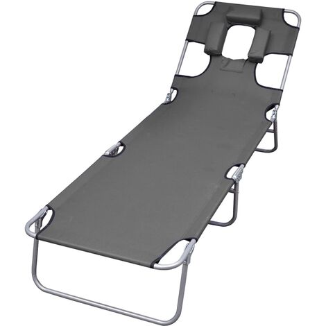 Tumbona plegable con cojín de cabeza y respaldo ajustable gris vidaXL