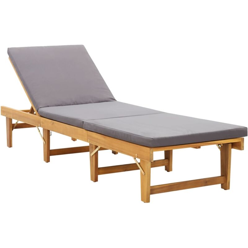 

vidaXL Madera Maciza de Acacia Tumbona Plegable con Cojín Gris Oscuro - Gris