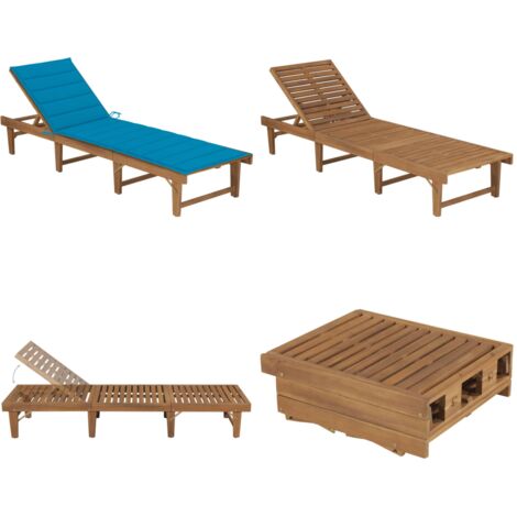 Tumbona plegable con cojín madera maciza de acacia - Tumbona plegable - Cojín para tumbona