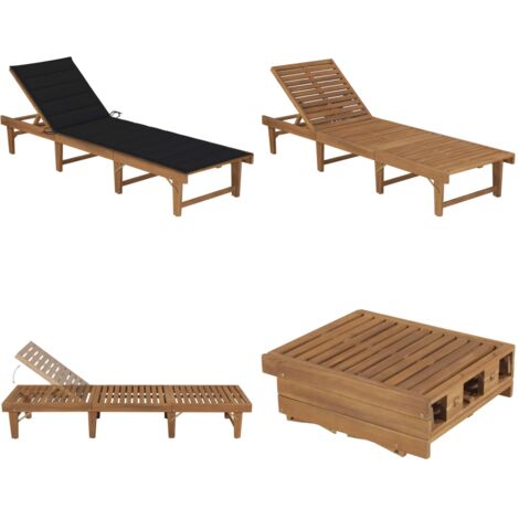 Tumbona plegable con cojín madera maciza de acacia - Tumbona plegable - Cojín para tumbona