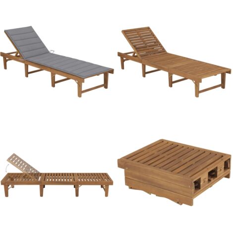 Tumbona plegable con cojín madera maciza de acacia - Tumbona plegable - Cojín para tumbona