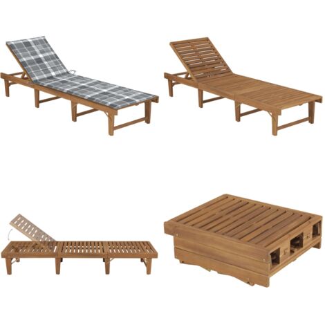 Tumbona plegable con cojín madera maciza de acacia - Tumbona plegable - Cojín para tumbona