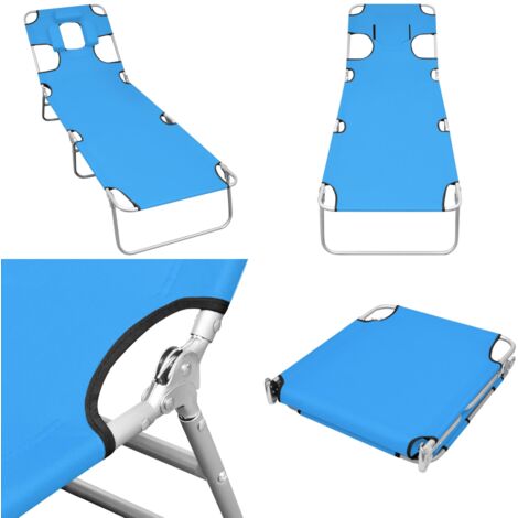 Tumbona plegable con cojín para la cabeza acero azul turquesa - Tumbona de acero - Tumbona para jardín