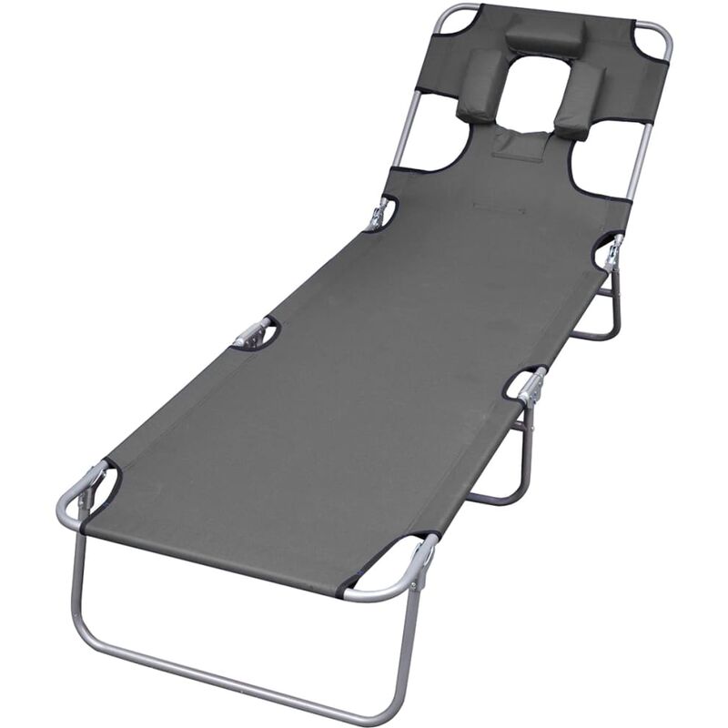 

Tumbona plegable con cojín de cabeza y respaldo ajustable gris - Gris